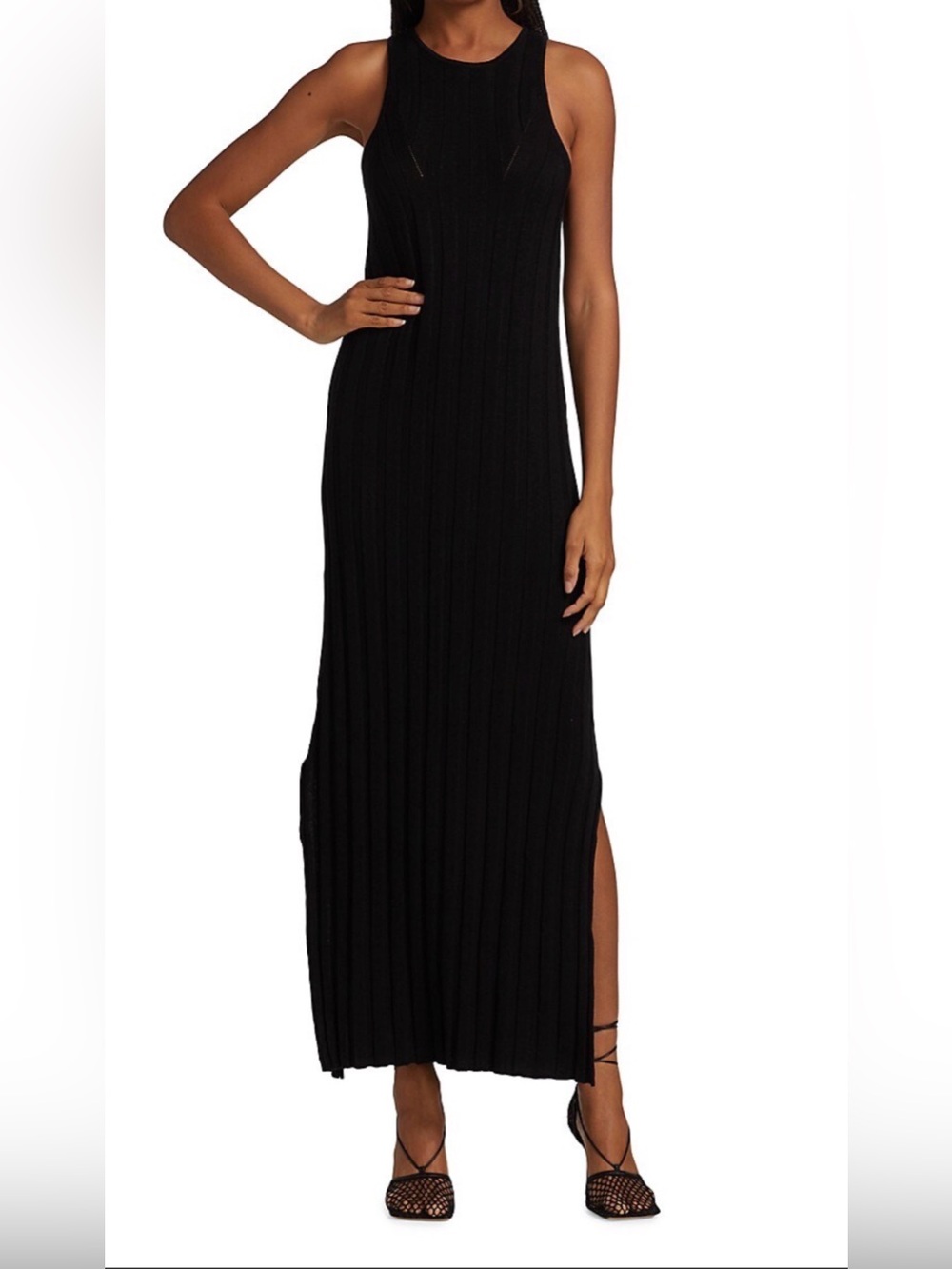 Loulou Studio Black Ribbed Maxi Dress with Side Slit